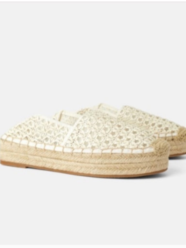 Zara Cream Woven Slip On Espadrille Flat Shoes Size 40 (9 9.5)